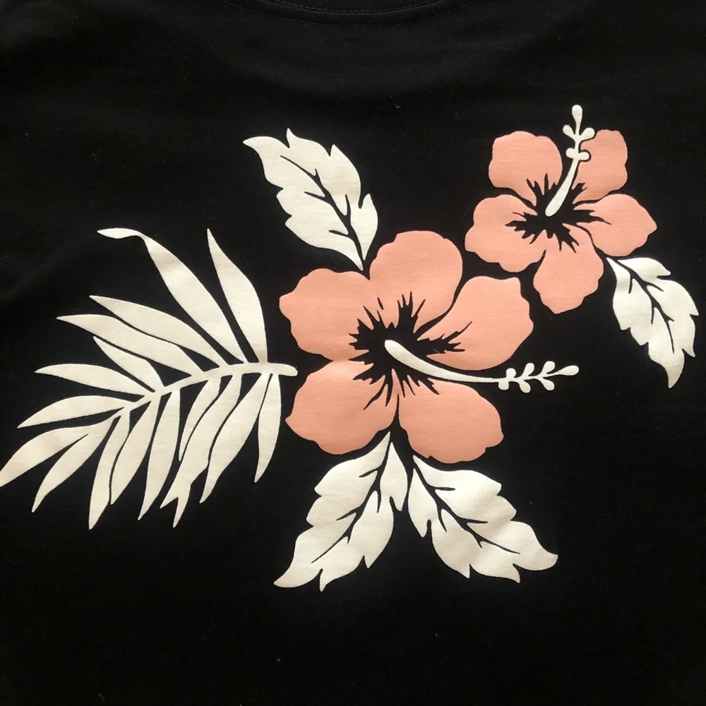 Urban Outfitters Black Long Sleeve Crop Top Hibiscus Sleeve Tropical - Picture 4 of 5